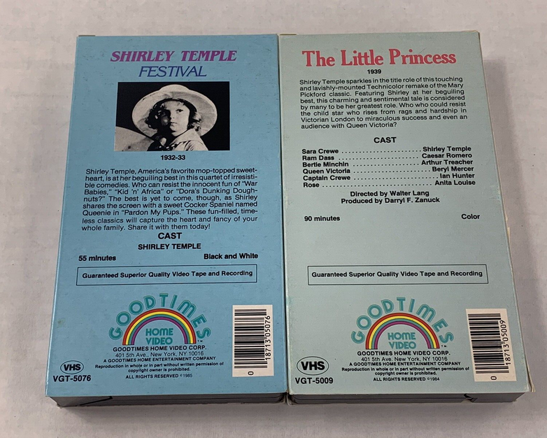Vintage Shirley Temple In The Little Princess & Festival 2 Movie VHS Tape Set