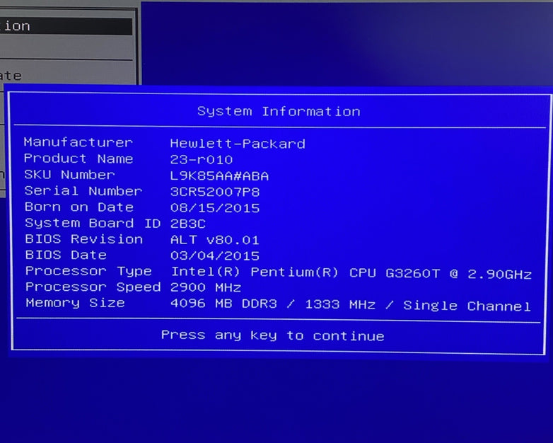 HP 23-r010 AIO Intel Pentium G3260T 2.9GHz 4GB No HDD No OS