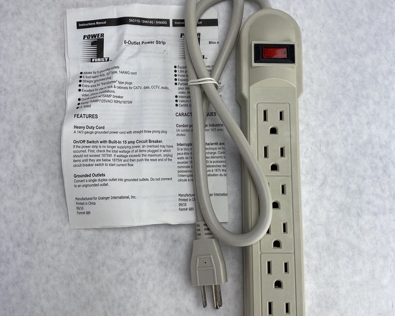 Power First 5HN14G Power Strip 6 Outlets
