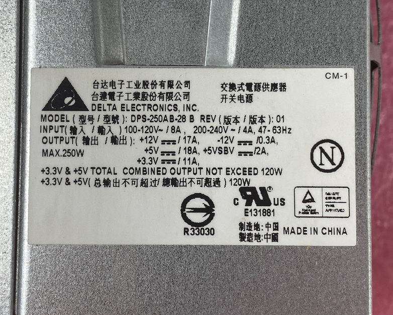 Delta Electronics DPS-250AB-28 Rev 01 250W Switching Power Supply Tested