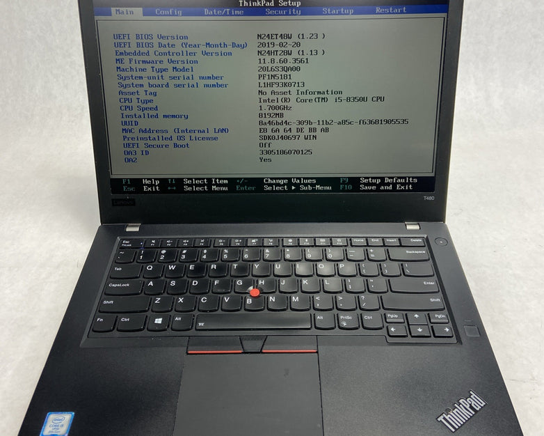 Lenovo ThinkPad T480 Intel Core i5 8350U 1.70GHz 8GB RAM 14" No HDD/OS/Battery