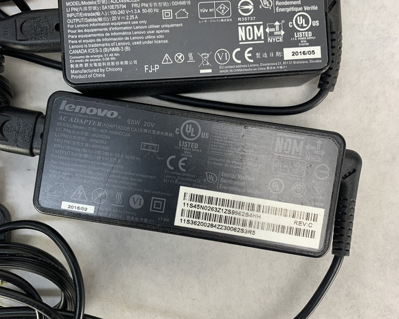 Mixed Lot of 4 Lenovo AC/DC Adapter ADLX45NCC2A ADLX65NCC2A