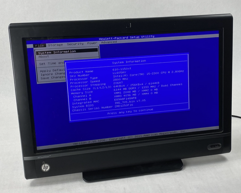 HP TouchSmart 610-1150XT AIO Intel Core i5-2300 2.8GHz 6GB RAM No HDD No OS