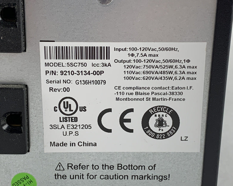 Eaton 5SC750 750VA 525W Tower UPS Tested No Batteries