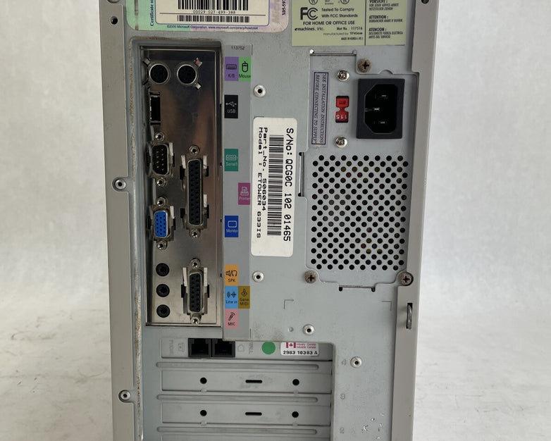 eMachines eTower 633is MT Intel Celeron 633HMz 512MB RAM No HDD No OS