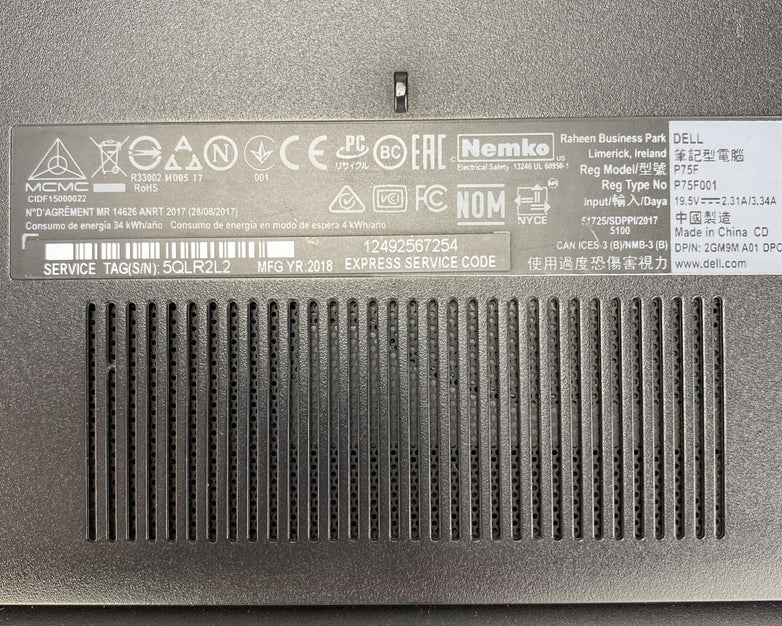 Dell Inspiron 5570 15.6" Intel Core i3-8130U 2.20GHz 12GB RAM No AC No HDD No OS