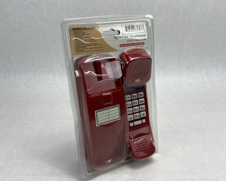 Trimline GE Red Corded Telephone Model 5303 Wall Mount Retro Style New In Box