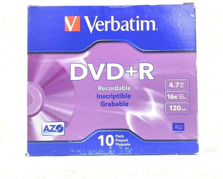 10 Pack DVD+R Recordable Verbatim 120 Min 4.7GB/16x In Jewel Case (Lot of 3)