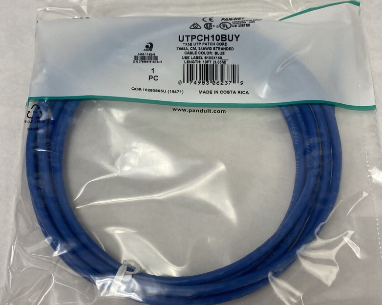 Lot of 10 Panduit UTPCH3YLY 10ft Blue TX5E UTP Patch Cord T568A