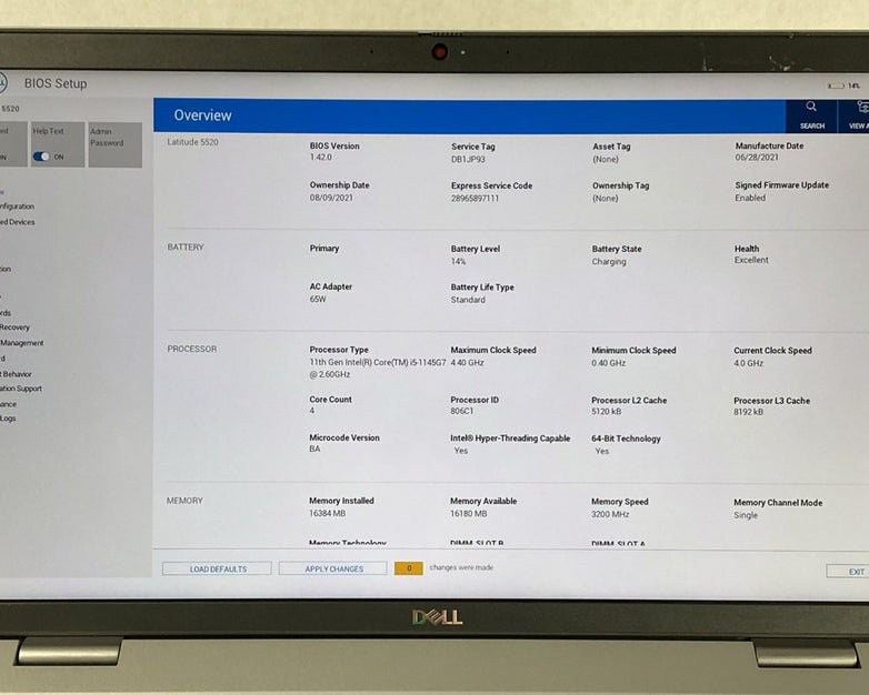Dell Latitude 5520 Intel Core i5-1145G7 2.60 GHz 16 GB RAM 15.6" No SSD No OS