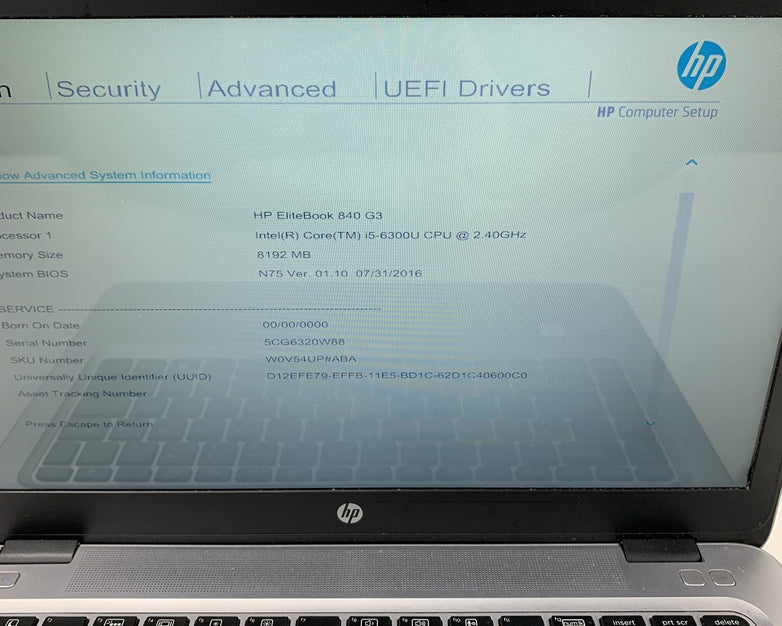 HP EliteBook 840 G3 14" Laptop i5-6300U 2.4GHz 8GB Ram No OS No HDD No AC No Bat