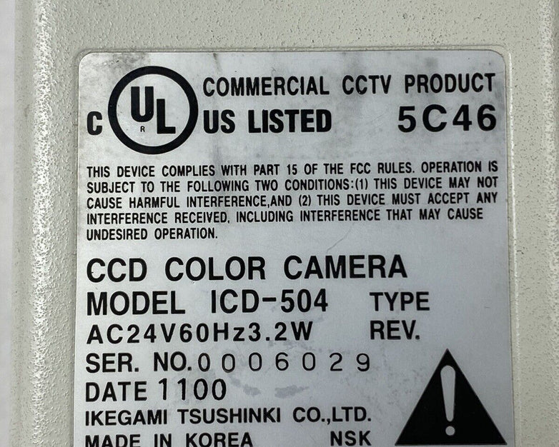 For Parts or Repair Ikegami Tsushinki ICD-504 CCD Color Camera No Lens