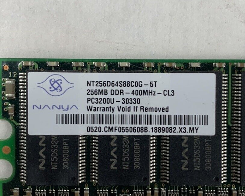 Nanya 256MB DDR-400MHz-CL3 PC3200U-30330 NT256D6t4S88C0G-5T (Lot of 5)