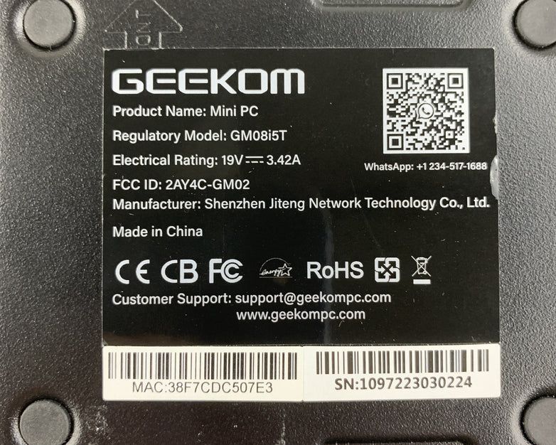 Geekom GM08i5T Mini PC Intel i5-8279U 2.4 GHz 16 GB RAM No OS No HDD No AC
