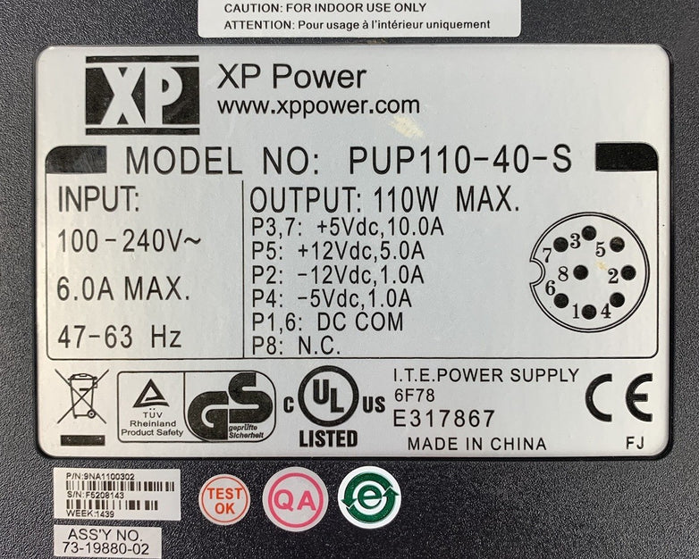 XP Power PUP110-40-S 110W AC Adapter Power Supply