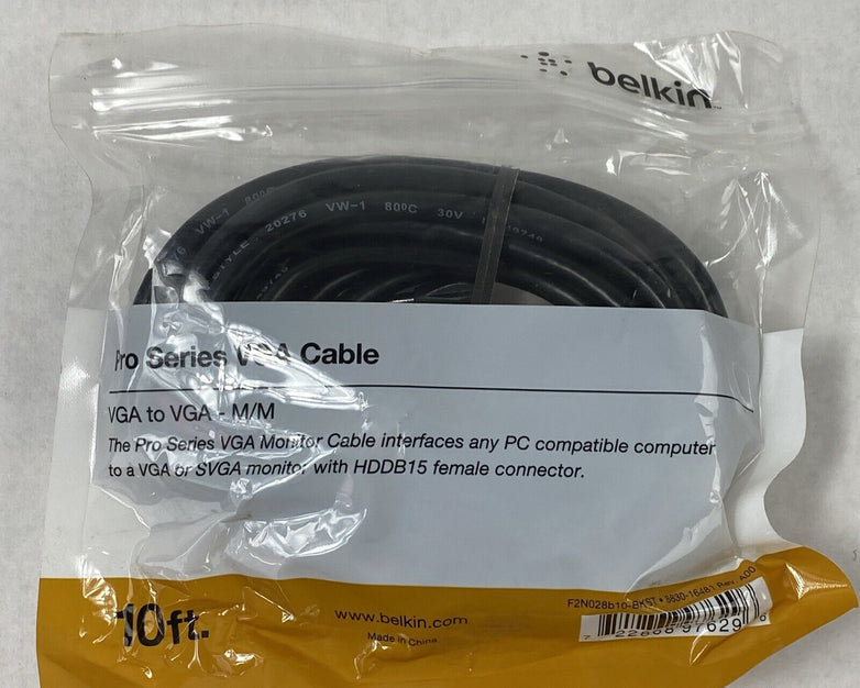 Lot of 2 Belkin F2N028b10 10 ft. Pro Series VGA Cable VGA to VGA Male/Male Cable