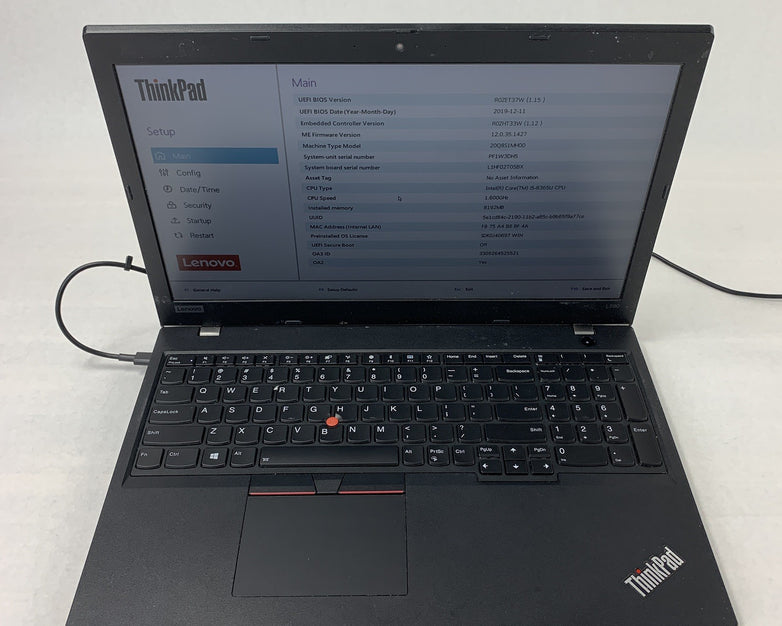 Lenovo ThinkPad L590 15" Laptop i5-8365U 1.6 GHz 8 GB Ram No OS No HDD No AC