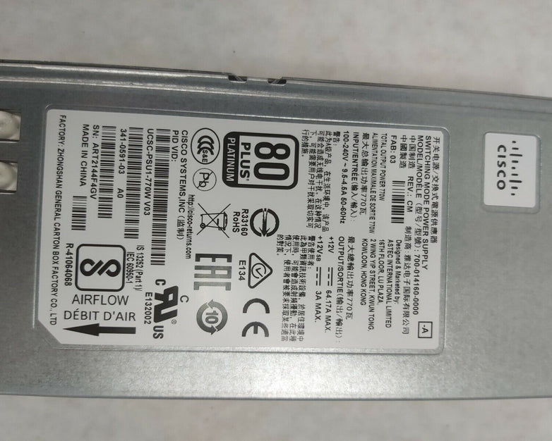Cisco 770W AC Hot-Plug Power Supply C-Series 700-014160-0000