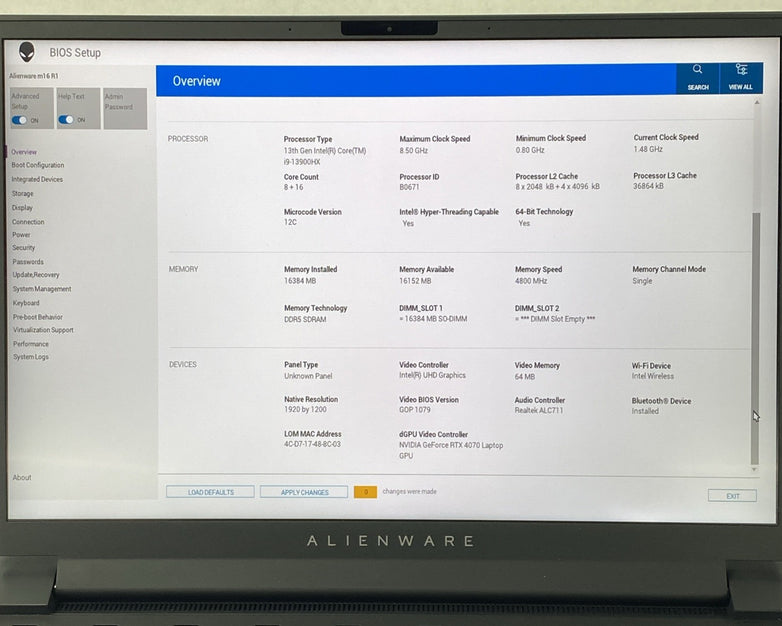 Alienware M16 R1 Core i9-13900HX 1.48 GHz 16 GB RAM RTX 4070 16" No HDD No OS