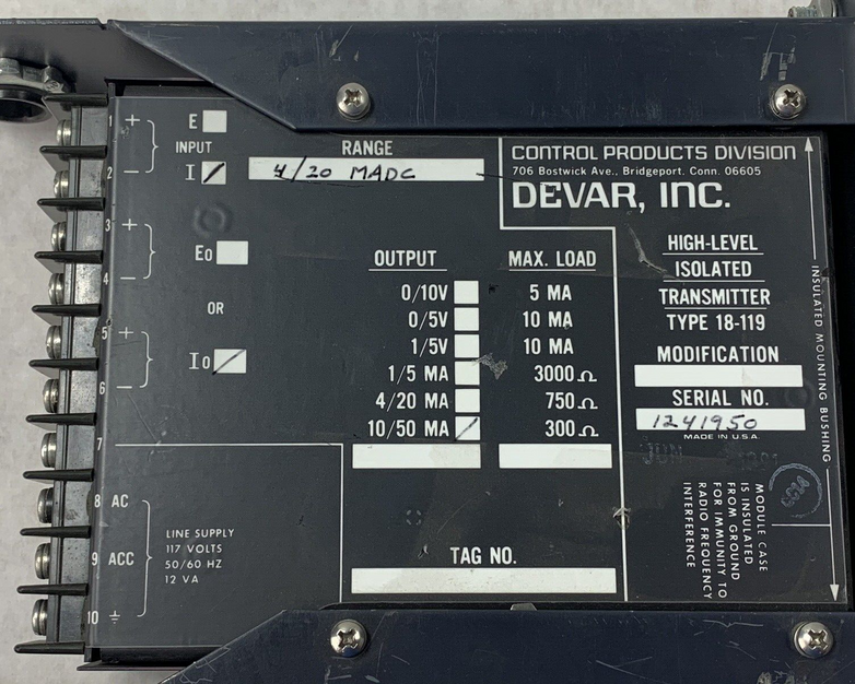 DEVAR 18-119 High Level Isolated Transmitter 10/50 MA Lot of 2