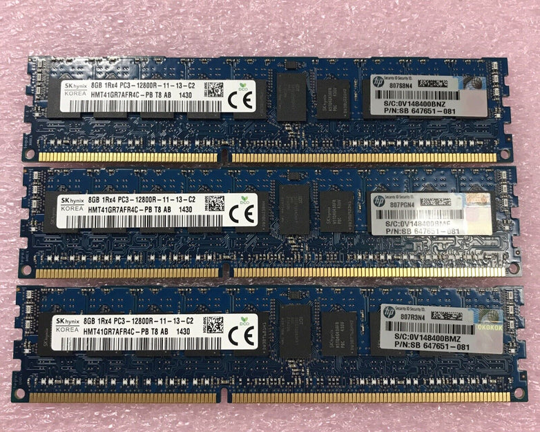 SK Hynix 24GB 1Rx4 PC3-12800R-11-13-C2 RAM HMT41GR7AAFR4C Lot of 3