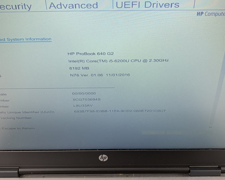 HP ProBook 640 G2 14" Intel Core i5-6200U 2.3 GHz 8 GB Ram No OS No HDD No AC
