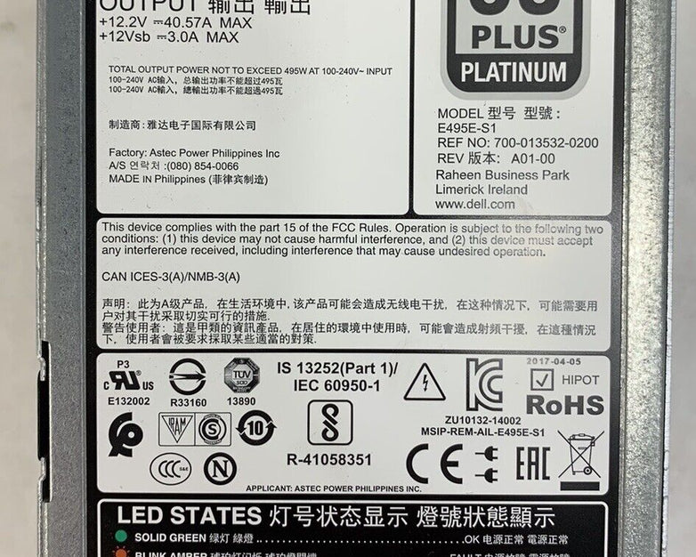 Dell Switiching Power Supply E495E-S1 80 Plus Platinum (Lot of 2)