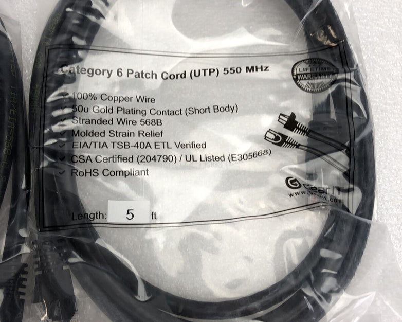 Category 6 Patch Cord UTP 5ft 550 Mhz (Lot of 4)