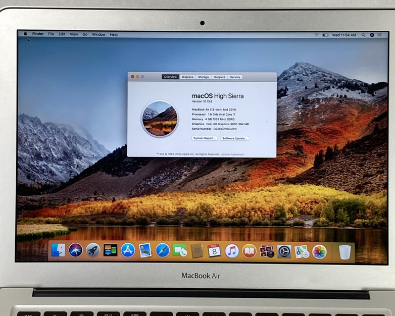 Apple A1369 MacBook Air 2011 13" 1.8Ghz i7 4GB RAM 250GB SSD os10.13.6 969Cycles