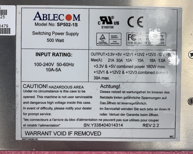 Ablecom SP502-1S 500W Switching Power Supply