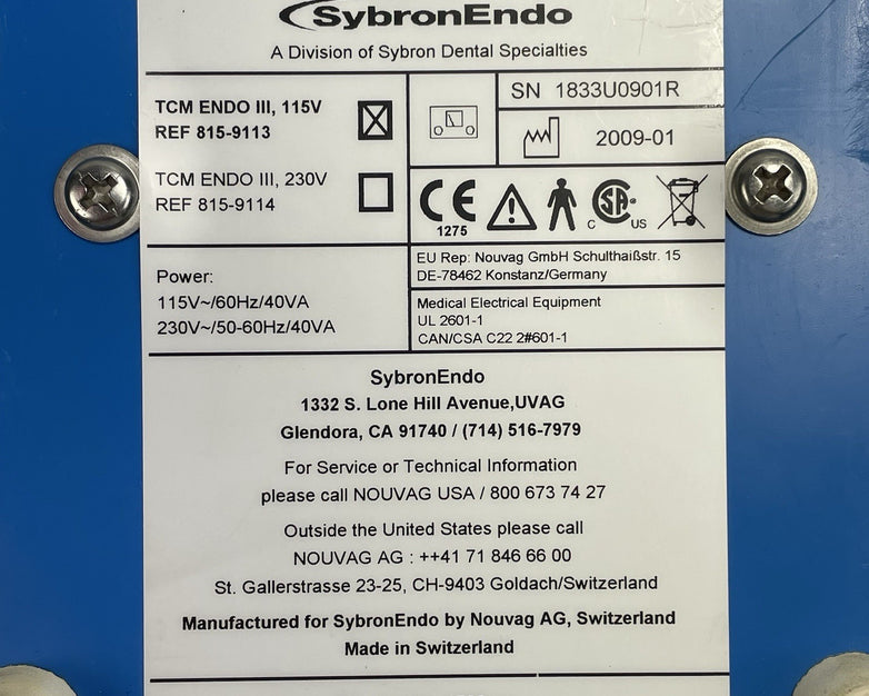 SybronEndo TCM Endo III Endodontic Motor with Handpiece No Pedal Power Tested
