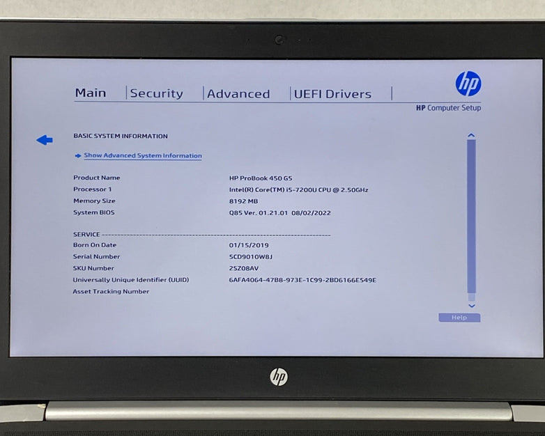 HP ProBook 450 G5 Intel Core i5-7200U 2.50 GHz 8 GB RAM 15.6" No HDD No OS