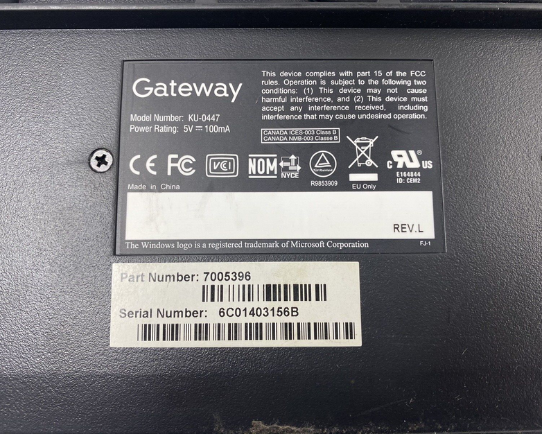 Black Gateway KU-0447 USB Wired PC Computer Keyboard Tested