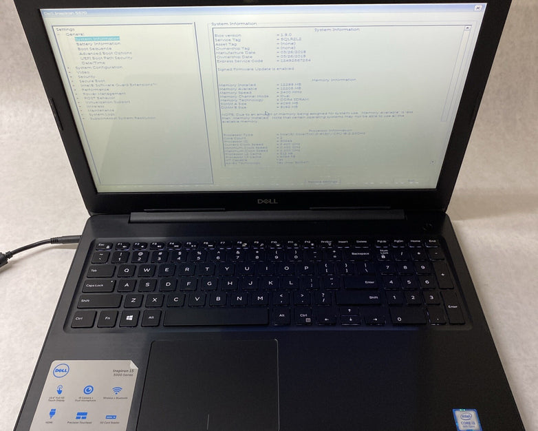 Dell Inspiron 5570 15.6" Intel Core i3-8130U 2.20GHz 12GB RAM No AC No HDD No OS