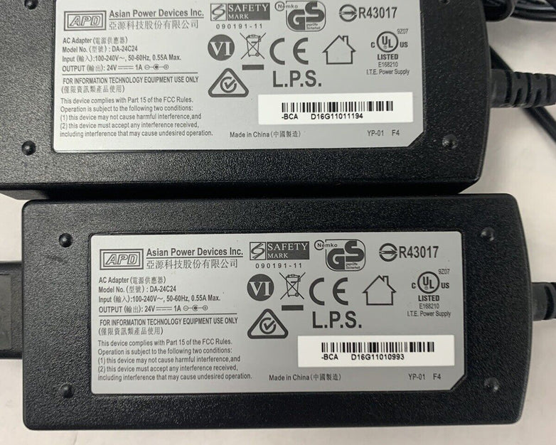 Lot 2 Genuine APD AC Adapter DA-24C24 24V 1A Power Supply 24W With OEM Cord