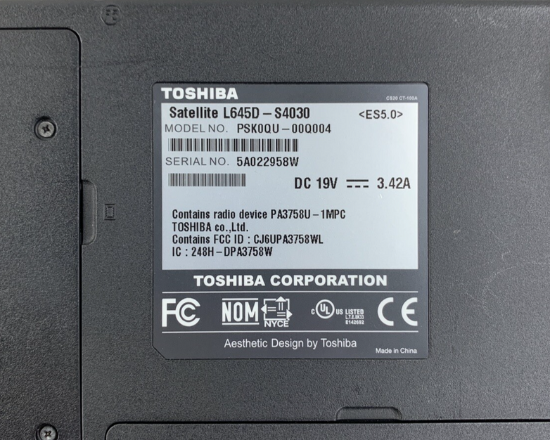 Toshiba Satellite L645D-S4030 14" Turion II 2.3 GHz 4 GB Ram No OS No HDD No AC