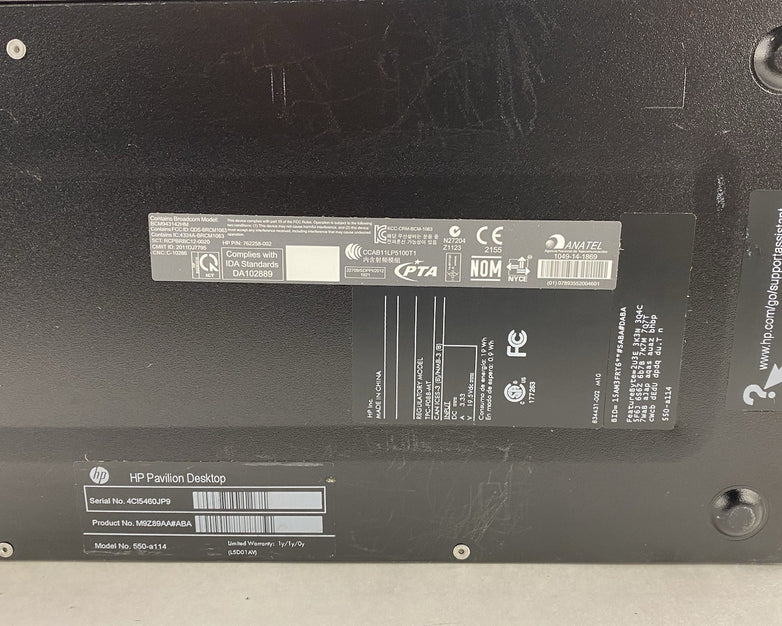 HP 550-A114 MT AMD A8-6410 2.00GHz 8GB RAM No HDD No OS No AC Adapter