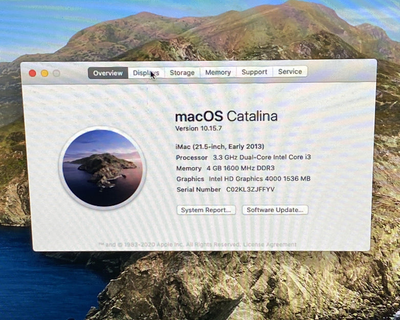 Apple A1418 iMac 21" 2013 3.3GHz Core i3 4GB RAM 500GB HDD macOS 10.15.7