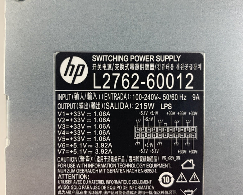 HP L2762-60012 215W 100V-240V Power Supply From HP Scanjet Flow N9120 FN2 OEM