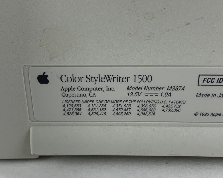 Apple M3374 Printer Vintage Color Style Writer 1500 Powers On W/ Power Supply