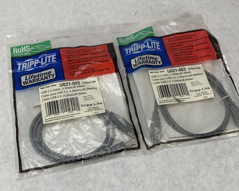 Lot 2 Tripp Lite USB 2.0 Hi-Speed A/B Cables M/M 3-ft. U021-003 New