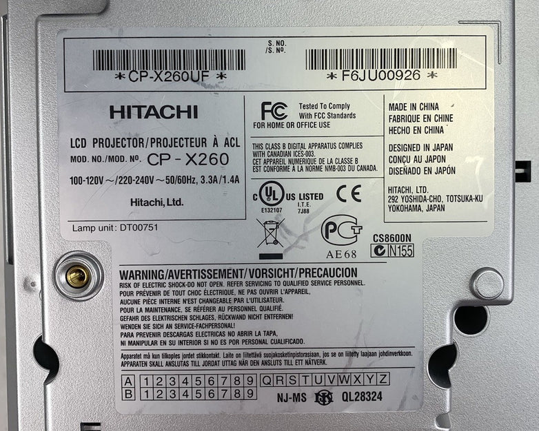 Hitachi CP-X260LCD Projector 3417 Lamp Hours