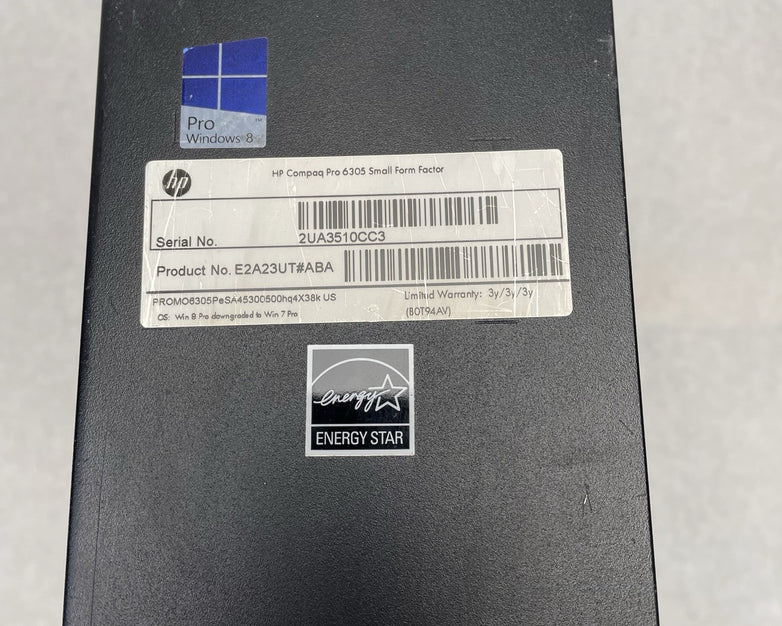 HP Compaq Pro 6305 SFF AMD A4-5300B 3.4 GHz 4 GB RAM No HDD No OS