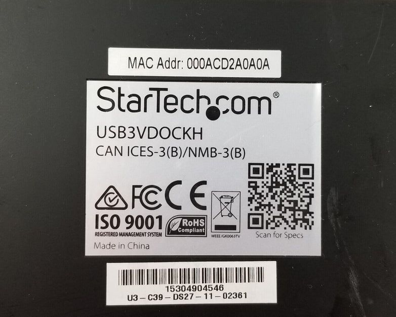 StarTech USB3VDOCKH HDMI Docking Station for Laptops USB 3.0