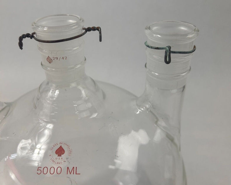 ACE Glass 5000mL 3-Neck Vertical Round Reaction Flask 29/42 Joints