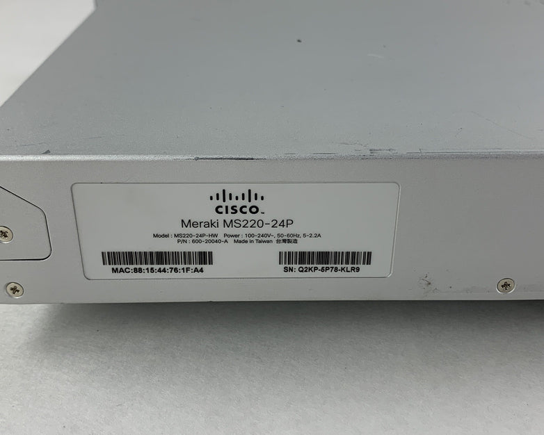 Meraki Cisco MS220-24P 24-Port Gigabit PoE+ Network Managed Switch Tested Reset