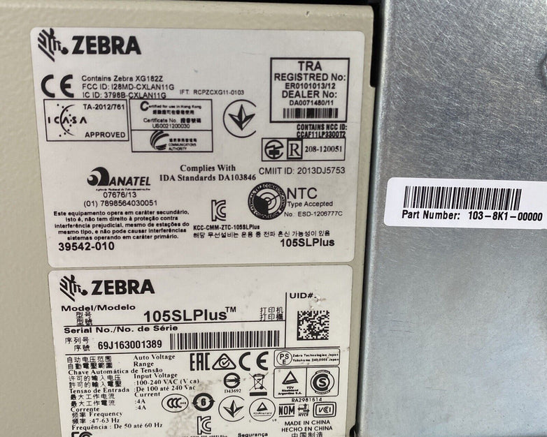 Zebra 105SL Plus Thermal Printer USB Serial Parallel Network Ports 103-8K1-00000