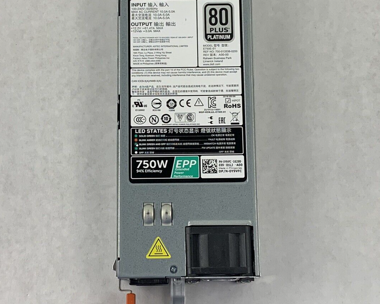Dell 0Y9VFC 750w EPP PSU Power Supply for PowerEdge 80+ Platinum 0HTRH4 05RHVV