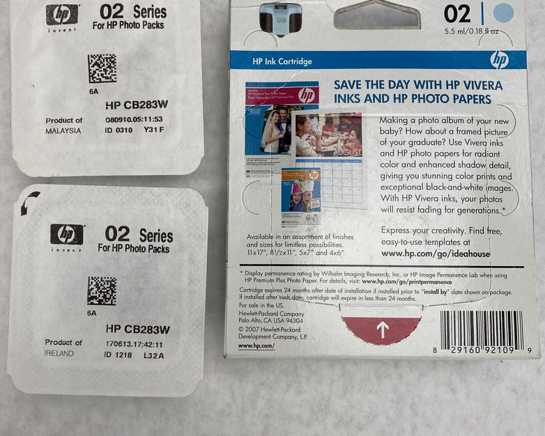 Lot(3) HP PhotoSmart Light Cyan 02 Ink Cartridge New in Box Genuine Expired2009