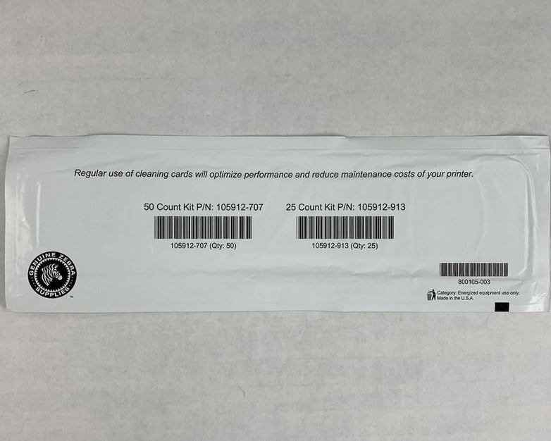 Zebra P330i Card Printer Long Cleaning Card (Lot of 20)